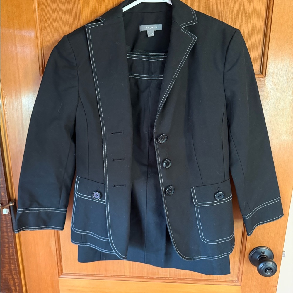 Ann Taylor Black Jacket with White Topstitching